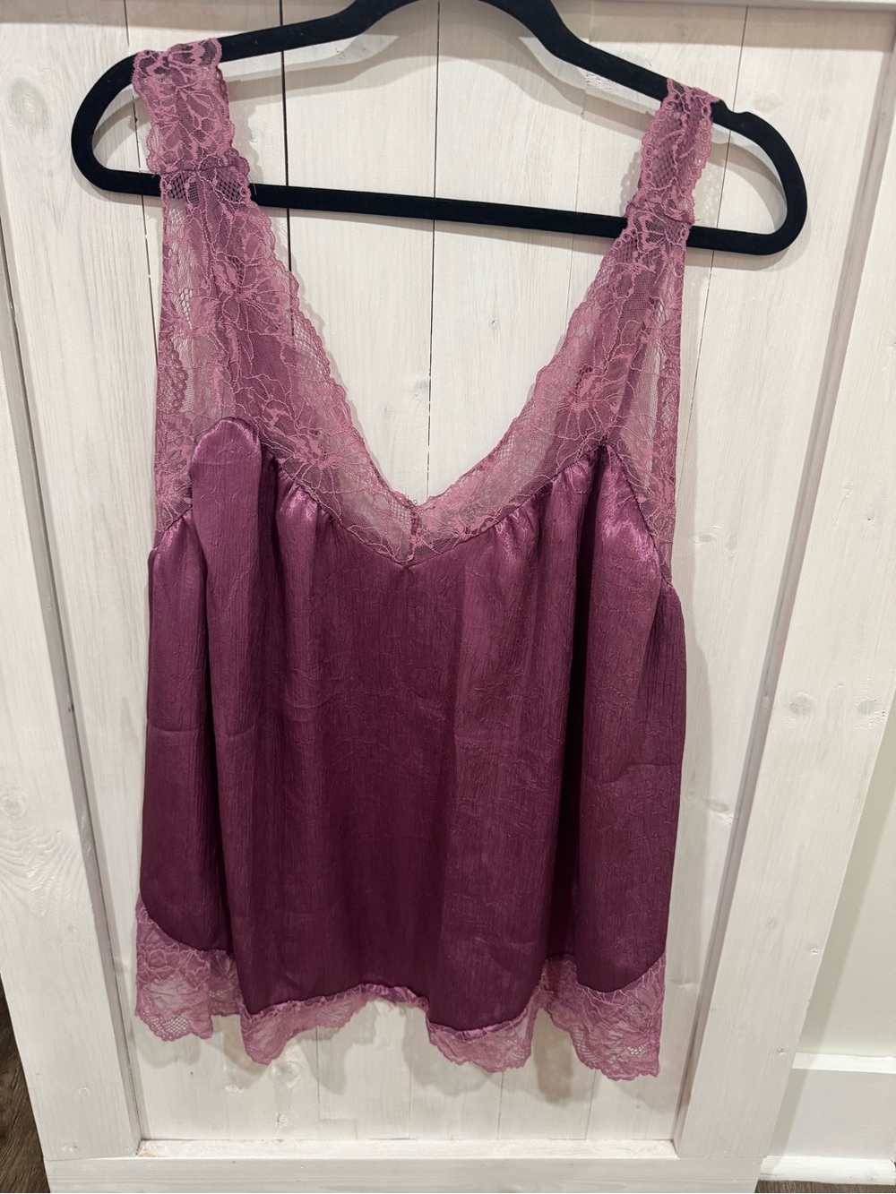 Lace Trim Sleeveless Satin Tank - Dusty Rose